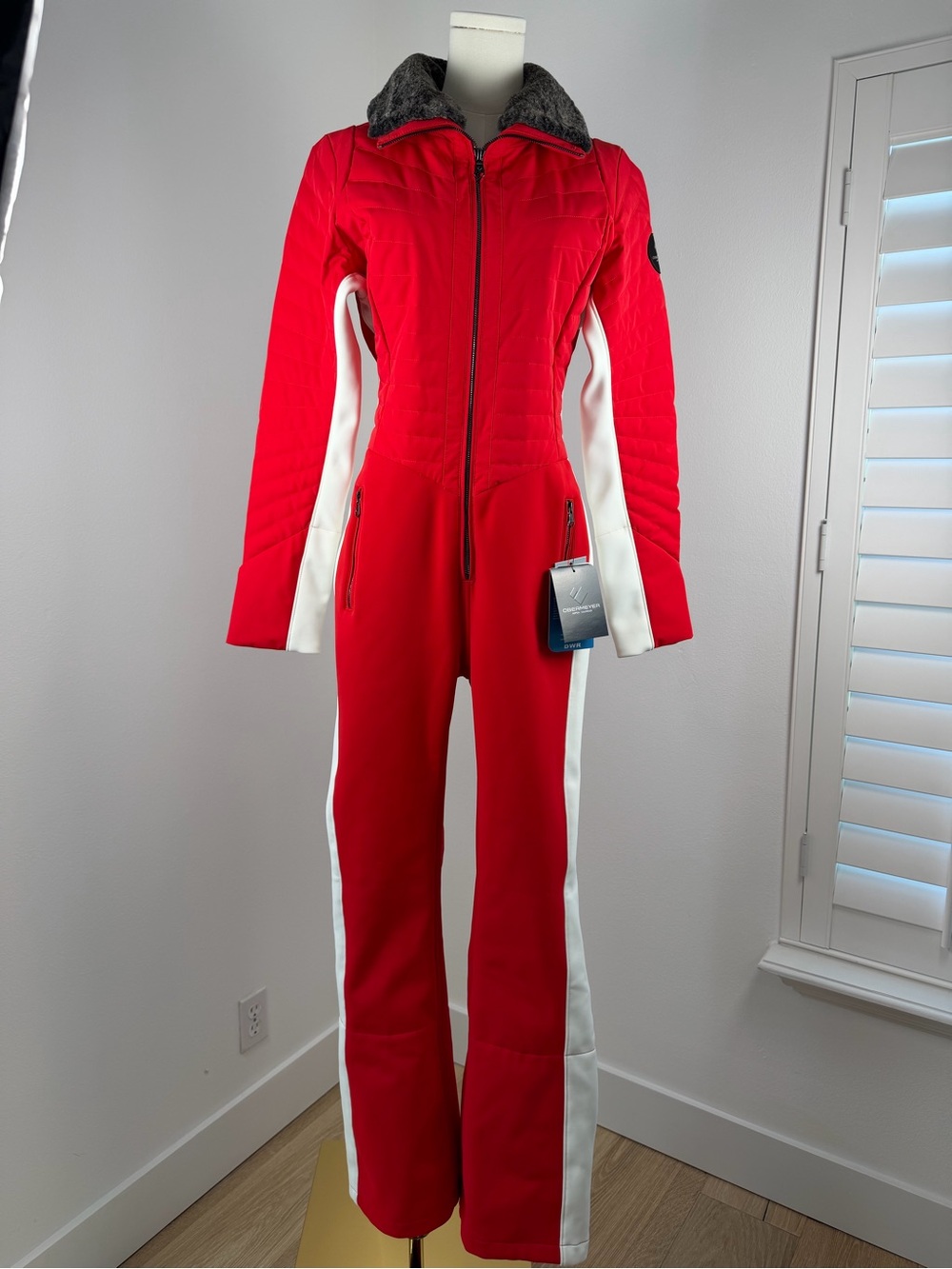 Obermeyer Women’s Katze Red Ski Jumpsuit with White Side Panels NWT